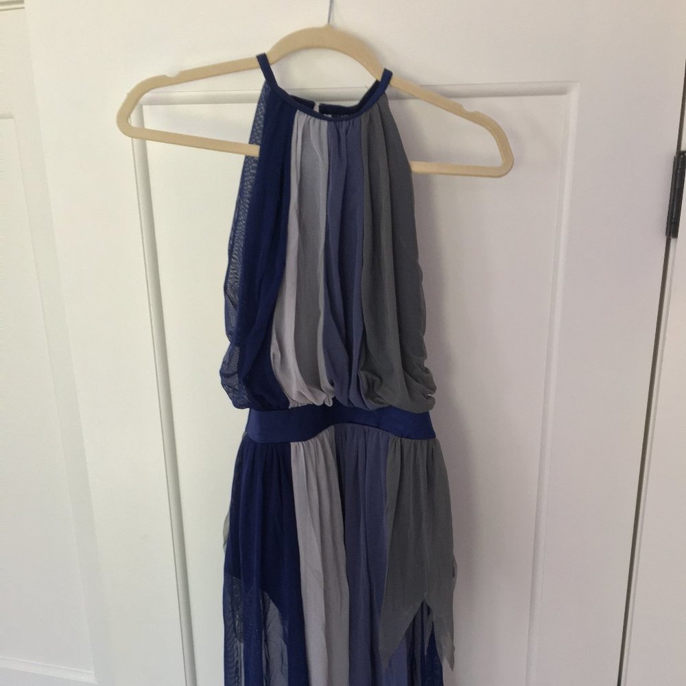 Weissman Thunder Tonal Mesh Jewel Neck Dress